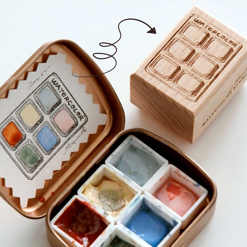 Color Checker Card - 6グリッド水彩カラーカード木製スタンプペイント見本シール学生画材カラーテスト用DIYクラフトツール