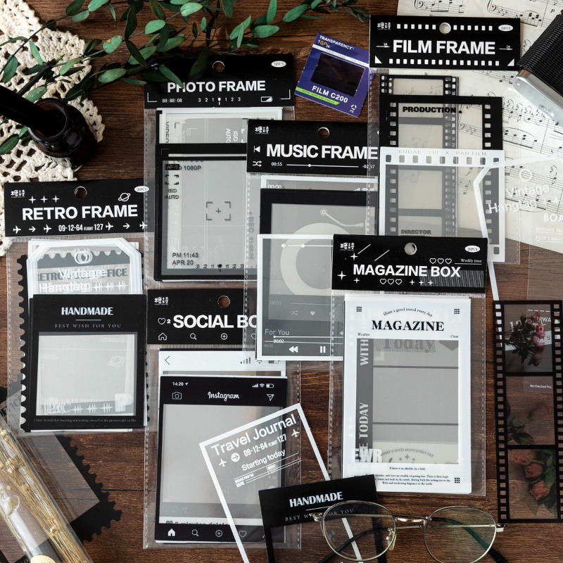 Photography Journal - 90枚入りクラシックレトロフィルムミュージックフレームステッカー6パック、ヴィンテージフィルム/写真/雑誌スタイルのボーダー、スクラップブックやジャーナルの装飾用
