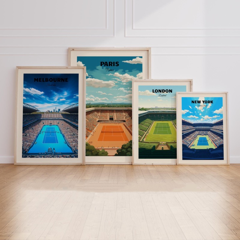 Photography Major - テニスメジャーポスターロンドンニューヨークパリメルボルングランドスレイムシリーズグラスコートキャンバス絵画壁アートルーム家の装飾