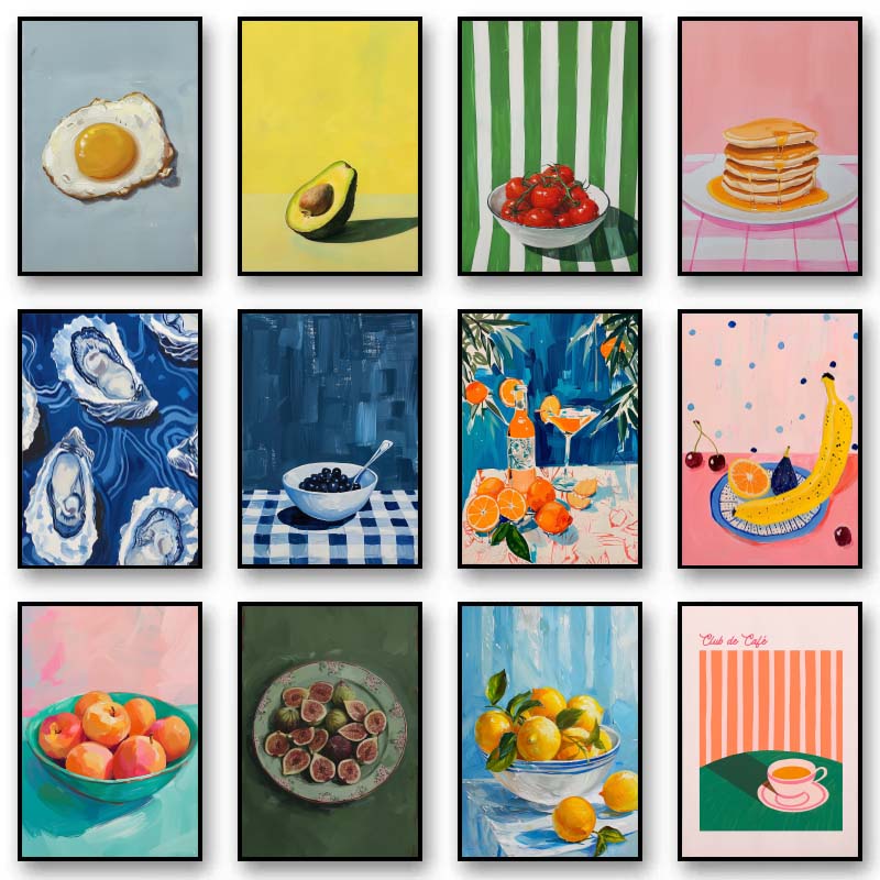 Photography Food - ヴィンテージダイニングフルーツオレンジアボカドトマトコーヒーポスターとプリントキャンバス絵画壁アート画像食品キッチン装飾