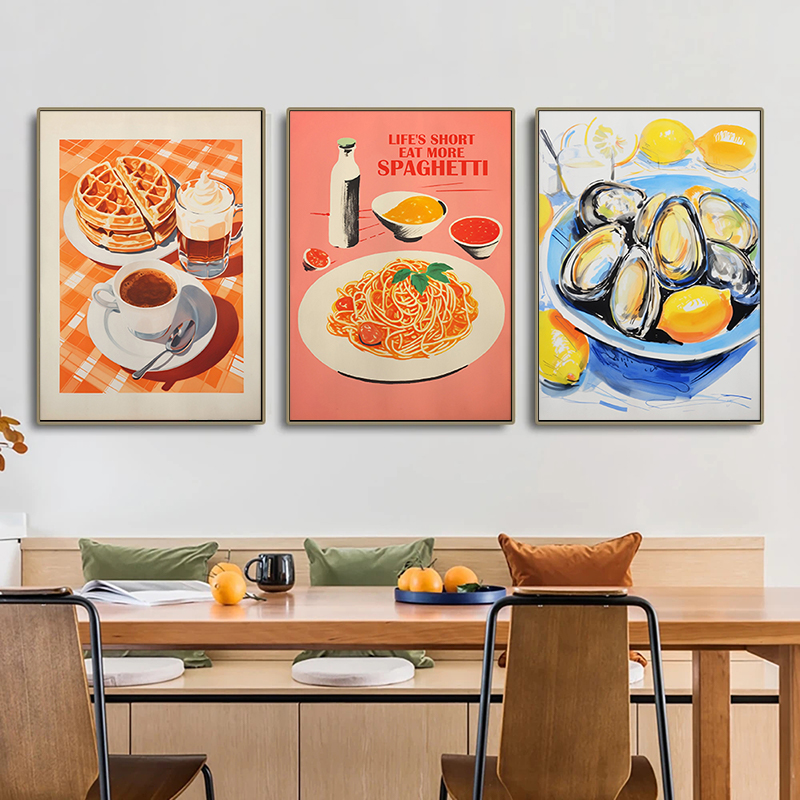 ヴィンテージフードポスター卵ベーコンスパゲッティパンケーキシ - Photography Food のレビューと価格