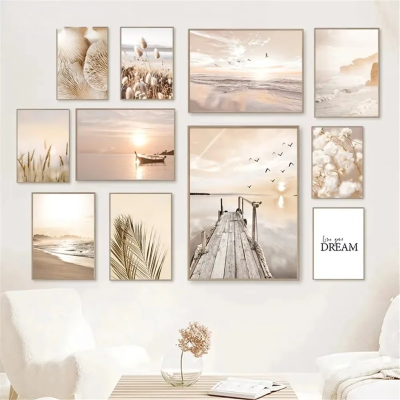 夕焼けの海、湖、ボート、橋、キャンバス絵画、カモメ、ビーチポ - Photography Landscape のレビューと価格