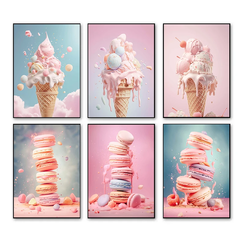 フレームなしピンクフードアイスクリームマカロンポスターとプリ - Photography Food のレビューと価格